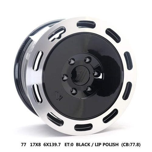 77 Slotted Disc Wheels – Black / Polished Lip